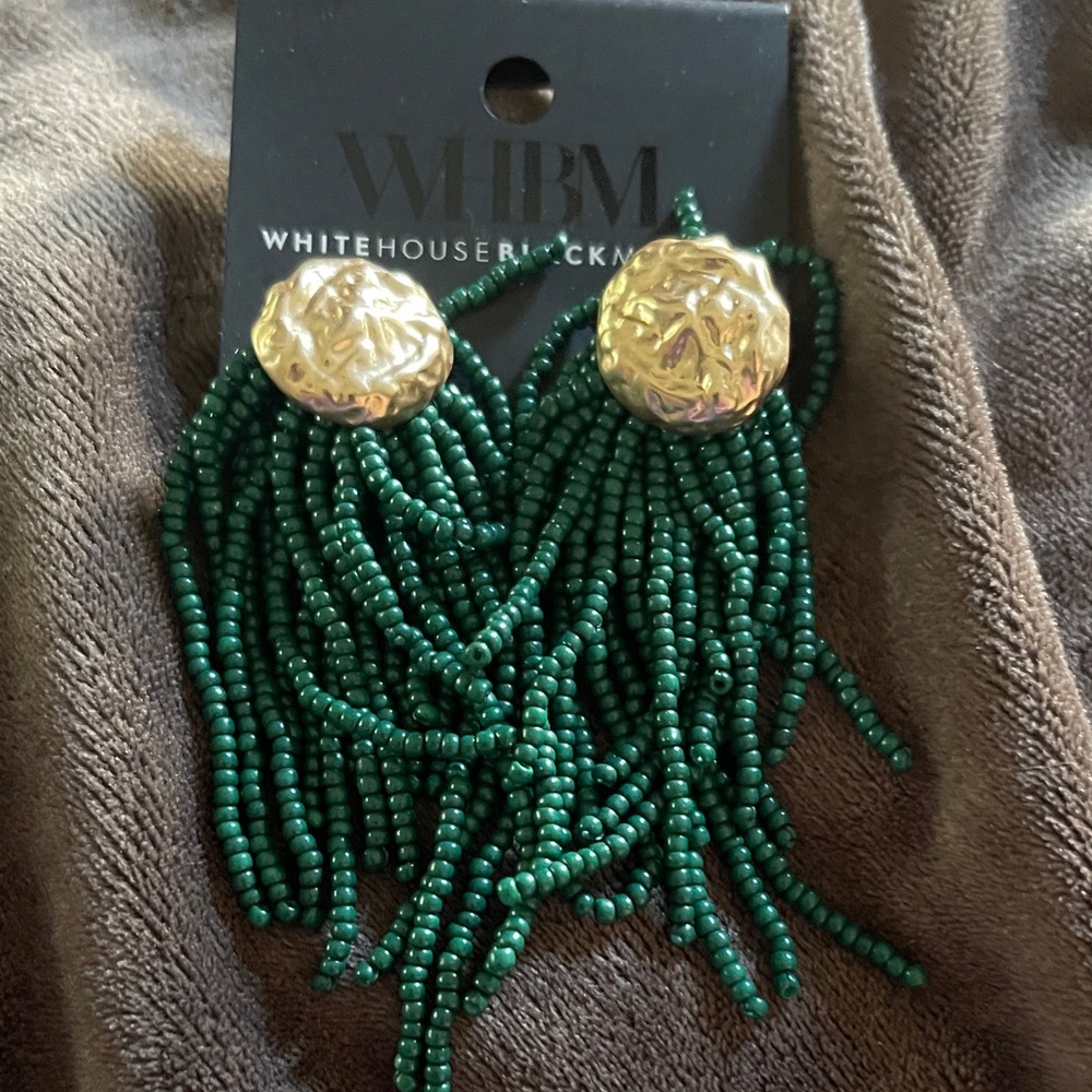 White House Black Market Gold and Green Fringe Earrings